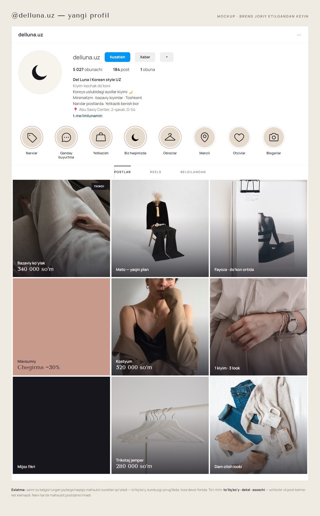 Del Luna Instagram profili — mockup